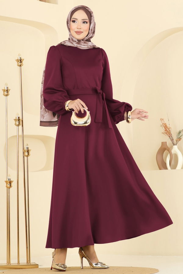 Modaselvim Elbise Kemerli Scuba Dalgıç Elbise 5565EDF311 Bordo