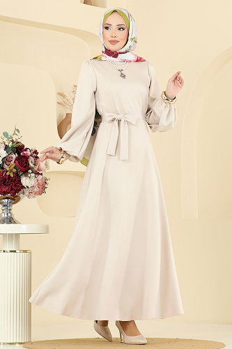 moda selvim Kemerli Scuba Dalgıç Elbise 5565EDF311 Taş - Thumbnail