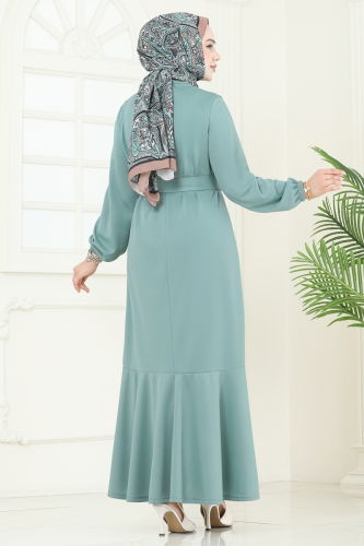 moda selvim Kemerli Scuba Elbise 444DVL817 Mint - Thumbnail