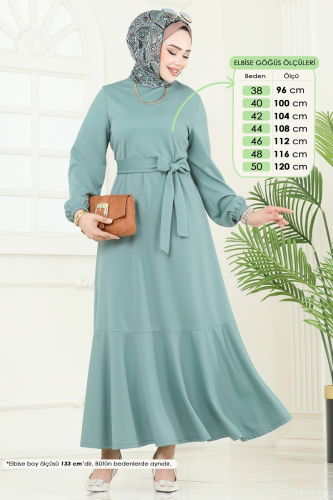 moda selvim Kemerli Scuba Elbise 444DVL817 Mint - Thumbnail
