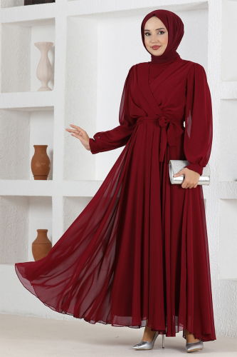 MRV E.N.D. - Kemerli Şifon Abiye END5525-M Bordo