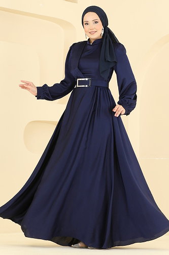 moda selvim Kemerli Şık Saten Abiye 5821EDFK1198 Laci - Thumbnail