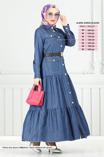 moda selvim Kemerli Tensel Kot Elbise 0332MSS941-M Koyu Kot - Thumbnail