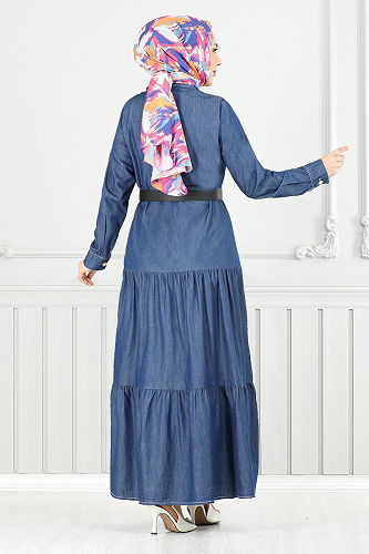 moda selvim Kemerli Tensel Kot Elbise 0332MSS941-M Koyu Kot - Thumbnail