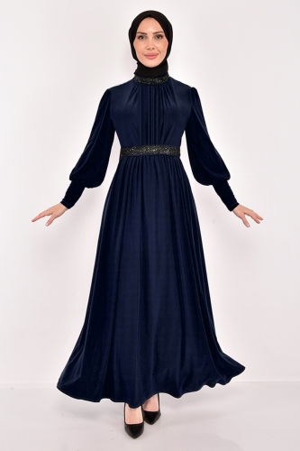 MRV A.S.M. - Kemerli Tesettüe Elbise ASM2596-M Laci