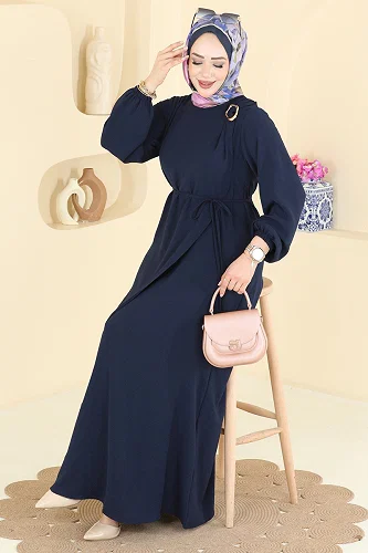 moda selvim Kemerli Toka Detaylı Elbise 2661MSZ1172 Laci - Thumbnail