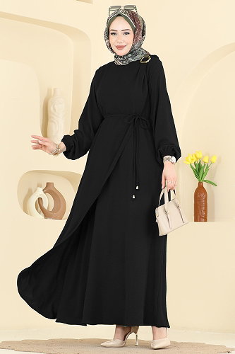 moda selvim Kemerli Toka Detaylı Elbise 2661MSZ1172 Siyah - Thumbnail