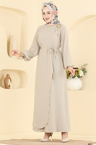 moda selvim Kemerli Toka Detaylı Elbise 2661MSZ1172 Vizyon - Thumbnail