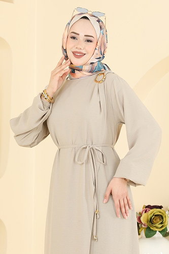 moda selvim Kemerli Toka Detaylı Elbise 2661MSZ1172 Vizyon - Thumbnail