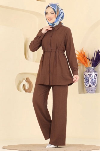 A.S.N. - Kemerli Tunik 2 li Takım 374ASN888 Kahve