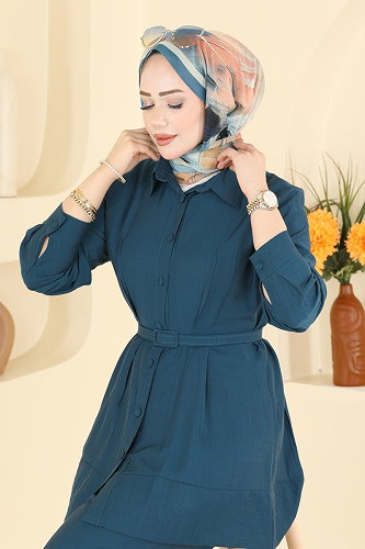 moda selvim Kemerli Tunik 2 li Takım 374ASN888 Petrol - Thumbnail