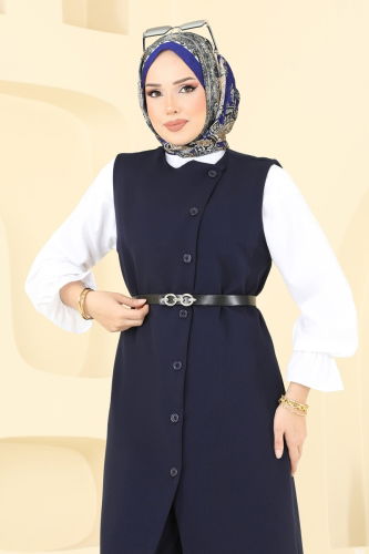 moda selvim Kemerli Üçlü Tesettür Takım 1349MP806 Laci - Thumbnail