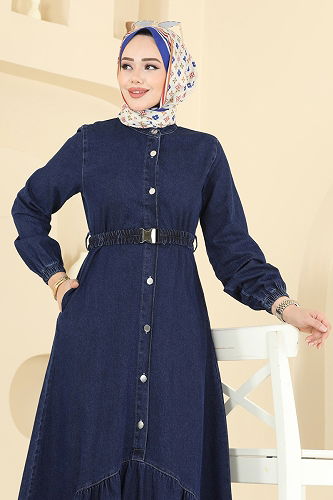 moda selvim Kilit Kemerli Kot Elbise 6135ORG1169 Koyu Kot - Thumbnail