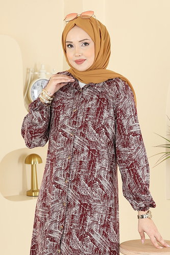 moda selvim Kırçıl Desenli Viskon Tunik 2004ERK1158 Bordo - Thumbnail