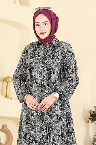 moda selvim Kırçıl Desenli Viskon Tunik 2004ERK1158 Siyah - Thumbnail