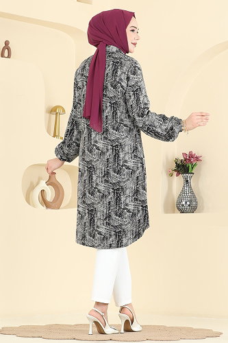 moda selvim Kırçıl Desenli Viskon Tunik 2004ERK1158 Siyah - Thumbnail
