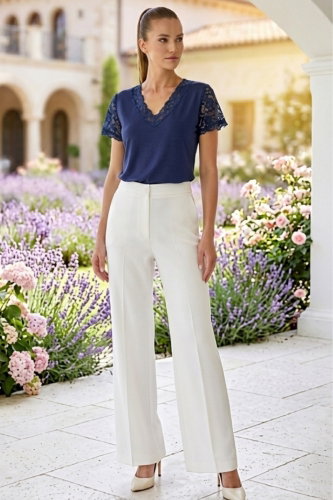 J.N.T. - Kısa Kollu Dantelli Bluz 72423JNT1202 Laci