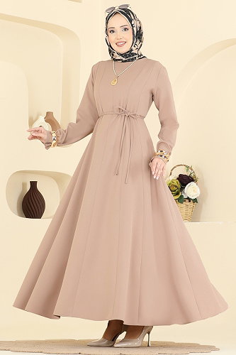 moda selvim Kloş Kesim Dabıl Elbise 24034UKB139 Koyu Vizyon - Thumbnail