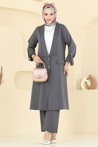 moda selvim Kol Apolet Detaylı Takım 9163PLK541 Antrasit - Thumbnail