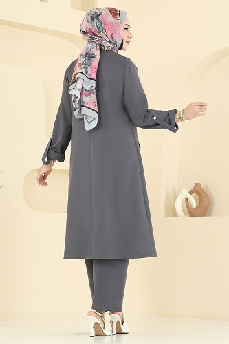 moda selvim Kol Apolet Detaylı Takım 9163PLK541 Antrasit - Thumbnail