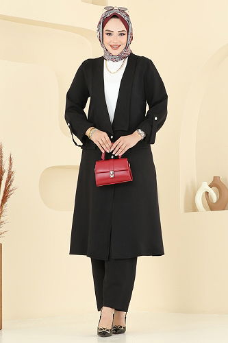 moda selvim Kol Apolet Detaylı Takım 9163PLK541 Siyah - Thumbnail