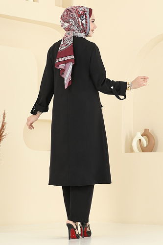 moda selvim Kol Apolet Detaylı Takım 9163PLK541 Siyah - Thumbnail