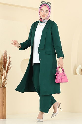 moda selvim Kol Apolet Detaylı Takım 9163PLK541 Zümrüt - Thumbnail