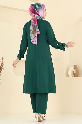 moda selvim Kol Apolet Detaylı Takım 9163PLK541 Zümrüt - Thumbnail