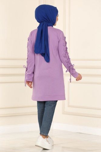 moda selvim Kolları Detaylı Spor Tunik 9901AYD574 Lila - Thumbnail