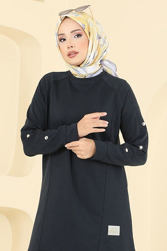 moda selvim Kol Düğme Detaylı Modal Takım 2731AYD574 Antrasit - Thumbnail