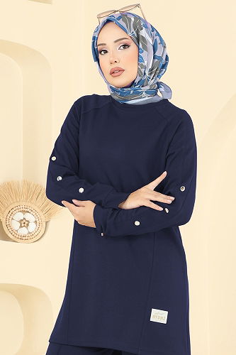 moda selvim Kol Düğme Detaylı Modal Takım 2731AYD574 Laci - Thumbnail