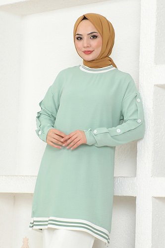 moda selvim Kolları Aksesuar Düğmeli Takım 2439SL432 Mint&Ekru - Thumbnail