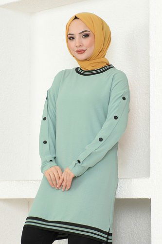 moda selvim Kolları Aksesuar Düğmeli Takım 2439SL432 Mint&Siyah - Thumbnail