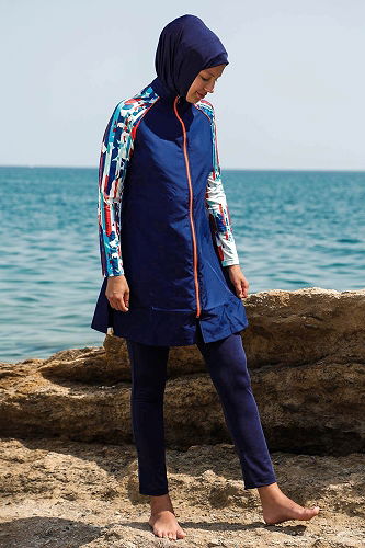 moda selvim Kolları Desenli Tam Kapalı Mayo 2267MRNK1139 Laci - Thumbnail