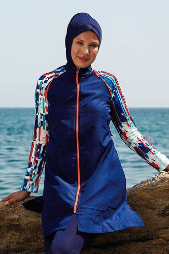 moda selvim Kolları Desenli Tam Kapalı Mayo 2267MRNK1139 Laci - Thumbnail