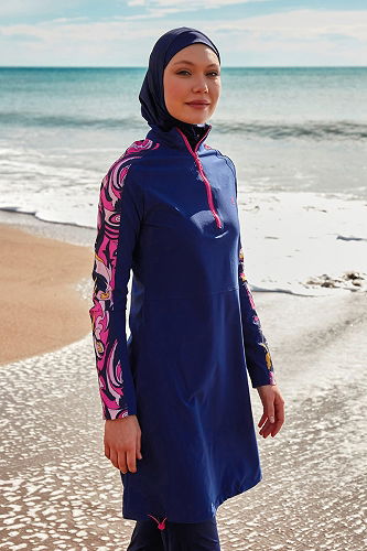 moda selvim Kolları Desenli Tam Kapalı Mayo 2489MRNK1139 Laci - Thumbnail