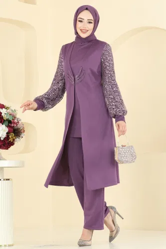 A.S.M. - Kolları Fileli Şık Takım ASM2832 Lila