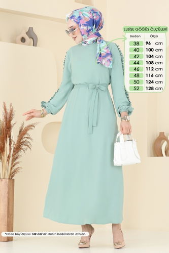 moda selvim Kolları Fırfırlı Tesettür Elbise 5001MDA386 Açık Mint - Thumbnail