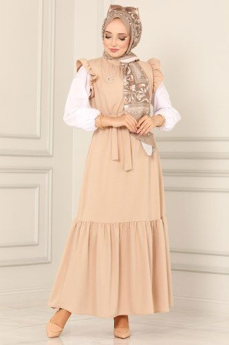 moda selvim Kolları Fırfırlı Tesettür Jile 4476ALG474 Vizyon - Thumbnail
