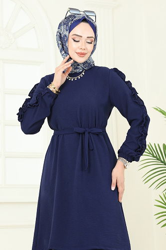 moda selvim Kolları Fırfırlı Tesettür Takım 6015UZ662 Laci - Thumbnail