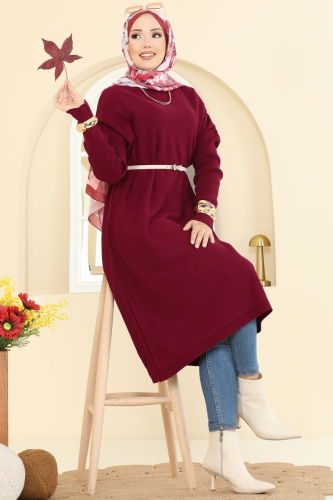 U.Z. - Kolları Fitilli Triko Tunik 2096UZ662 Bordo