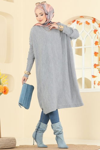 U.Z. - Kolları Fitilli Triko Tunik 2096UZ662 Gri