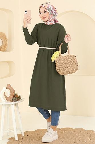 moda selvim Kolları Fitilli Triko Tunik 2096UZ662 Haki - Thumbnail