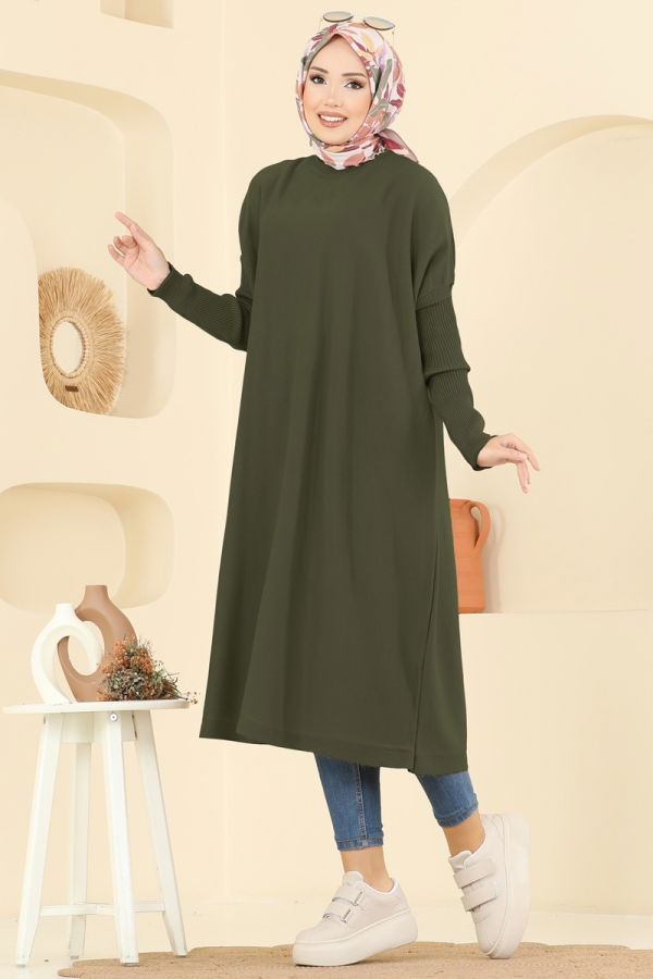Modaselvim Tunik Kolları Fitilli Triko Tunik 2096UZ662 Haki