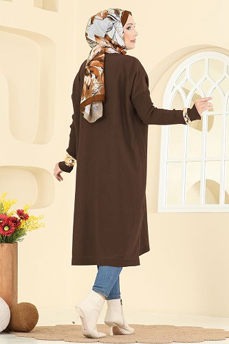 moda selvim Kolları Fitilli Triko Tunik 2096UZ662 Kahve - Thumbnail