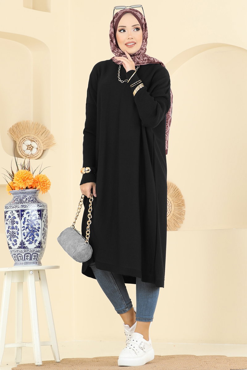 Kolları Fitilli Triko Tunik 2096UZ662 Siyah