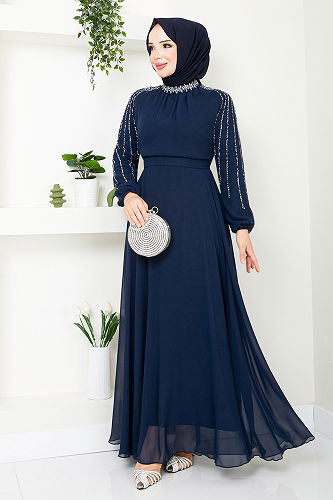 moda selvim Kolları İşlemeli Abiye 6089LPN909-M Laci - Thumbnail