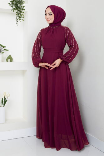 MRV L.P.N. - Kolları İşlemeli Abiye 6089LPN909-M Mürdüm