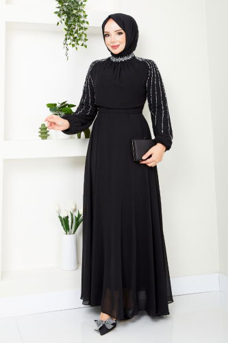MRV L.P.N. - Kolları İşlemeli Abiye 6089LPN909-M Siyah