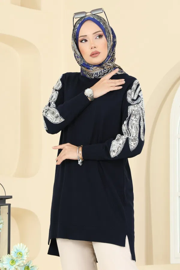 Modaselvim Tunik Kolları İşlemeli Triko Tunik 2494UZ662 Laci